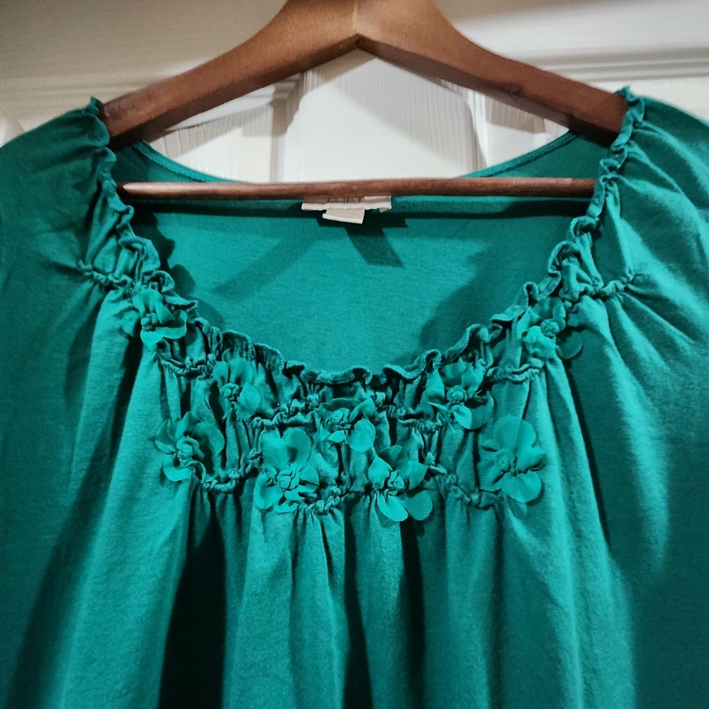 LOFT Teal Ruffled Blouse - Picture 2 of 4